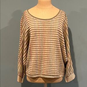 Anthropologie Daily Practice Green Striped Sweater Medium Dolman Sleeve Knit